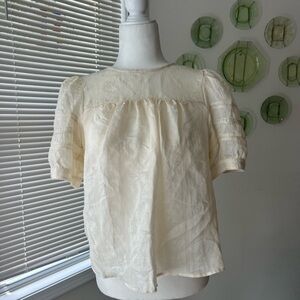 Adrianna Papell Cream Blouse with Puff Sleeves and Bib Collar